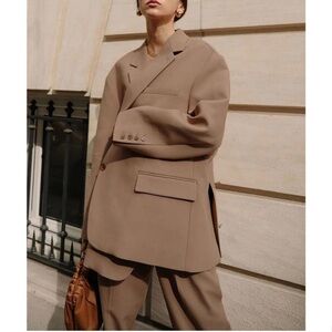 The Frankie Shop Bea Oversized Blazer Latte Suiting Tailored Streetwear SZ L